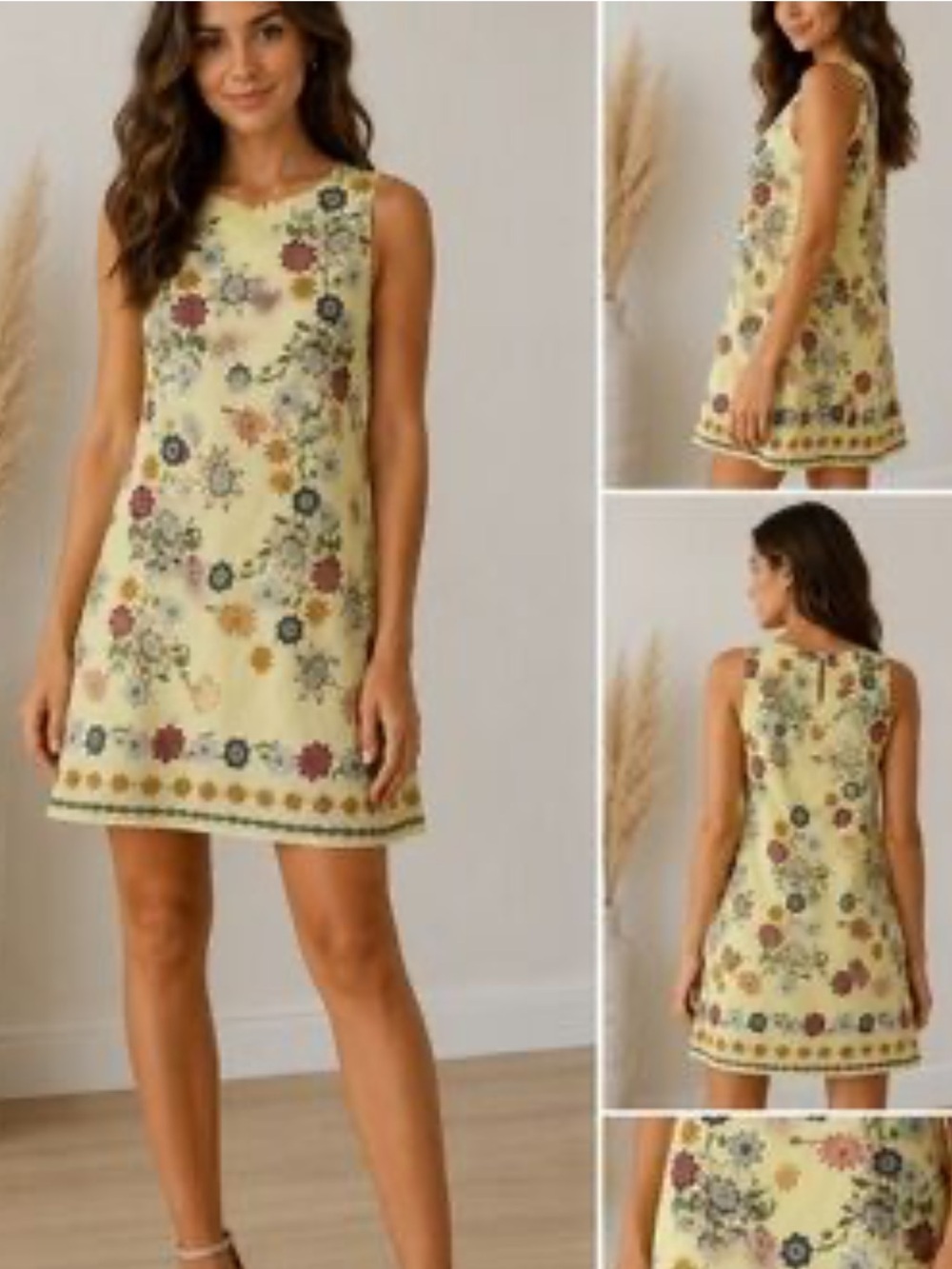 Max Studio Yellow Floral Sleeveless Swing Style Border Print Dress size Large